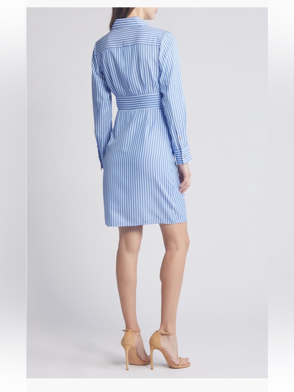 Tahari ASL Stripe Long Sleeve Faux Wrap Dress shirt dress blue white size 6 NWOT - Picture 2 of 4